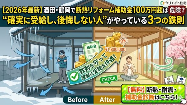 【2026年最新】酒田・鶴岡で断熱リフォーム補助金100万円超は危険？“確実に受給し、後悔しない人”がやっている3つの鉄則